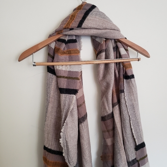 Echo Oversized Wrap Blanket Scarf Lightweight Rayon Wool Neutral Browns Fringe - Picture 11 of 12